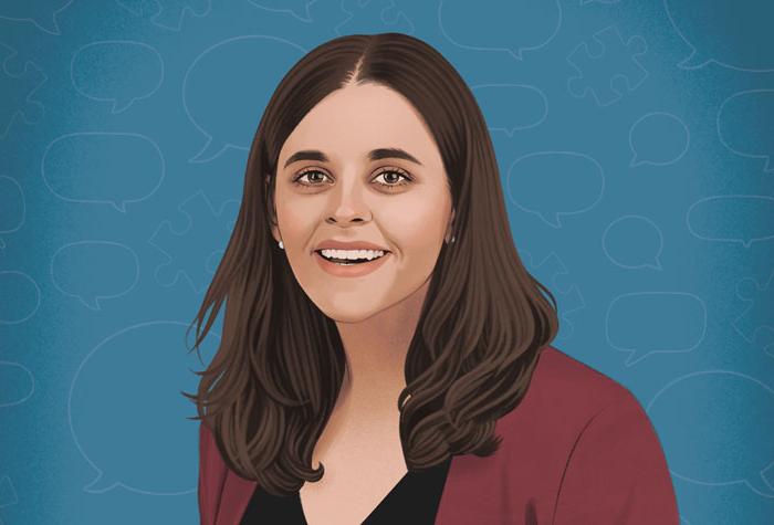 Illustration of Jordyn Zimmerman with vignettes of her advocacy work